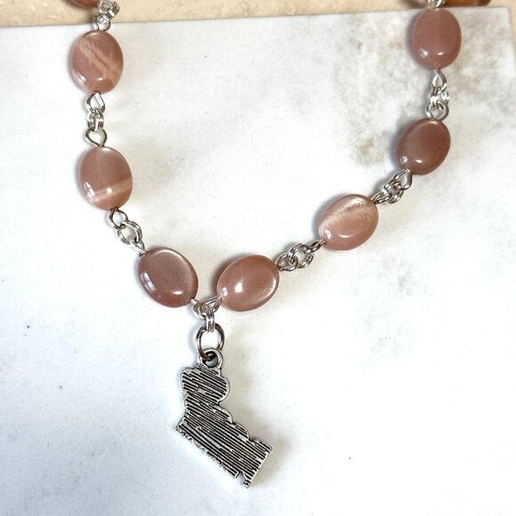 Peach Moonstone Adjustable Choker, Dog Person Paw Print Pendant+Genuine Gemstone - Picture 5 of 15